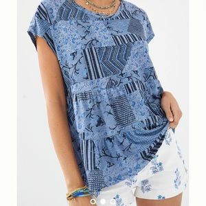 Anthropologie Pilcro Babydoll Top Blue Motif Floral Size M Medium